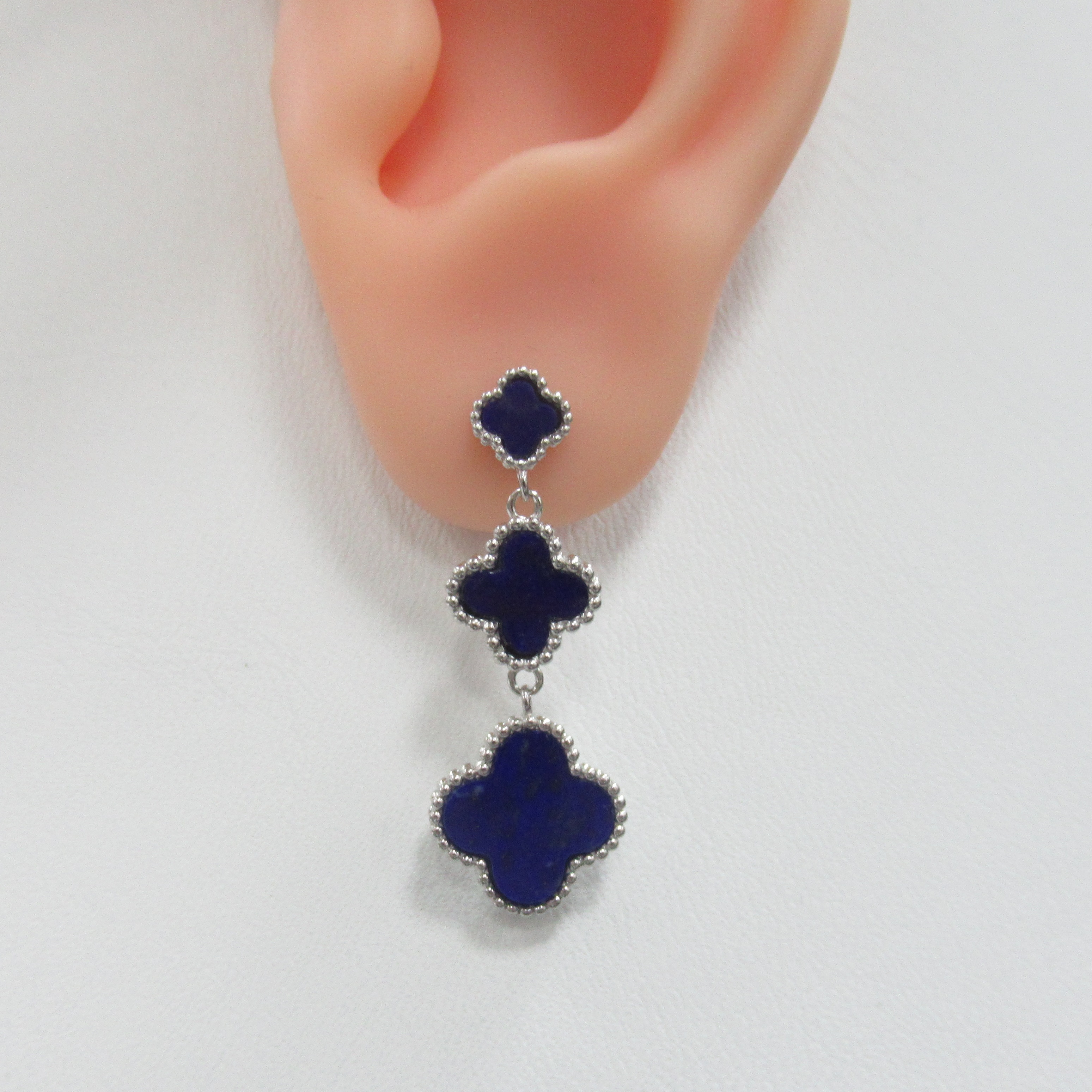 Серебряные серьги с лазуритами "Клевер"